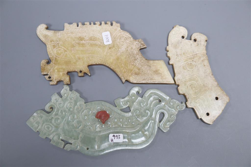 Three Chinese archaistic jade plaques
